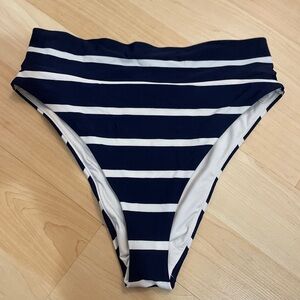 aerie Navy and White Striped High-Waist Bikini Bottoms